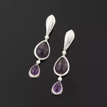 Серьги микс аметист, флюорит (серебро 925 пр.)
