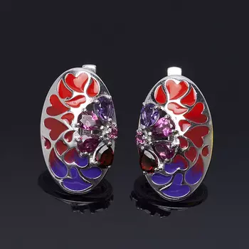 Серьги микс аметист, гранат огранка (серебро 925 пр.)