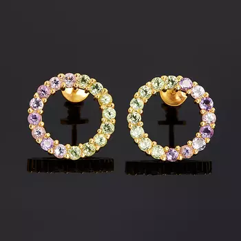 Серьги микс аметист, хризолит (серебро 925 пр. позолота) пуссеты огранка