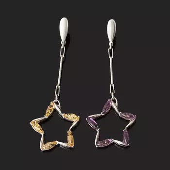 Серьги микс аметист, янтарь (серебро 925 пр. родир. бел.)