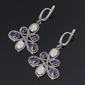 Серьги микс аметист, розовый кварц (серебро 925 пр. оксидир.)