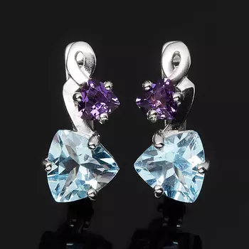 Серьги микс аметист, топаз (серебро 925 пр. родир. бел.) огранка