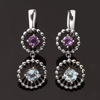Серьги микс аметист, топаз (серебро 925 пр. оксидир.) огранка