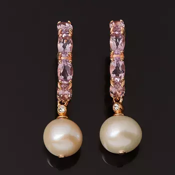 Серьги микс аметист, жемчуг (серебро 925 пр. позолота)