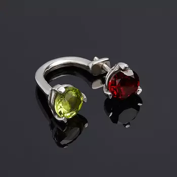 Серьги микс гранат, хризолит пуссеты огранка (серебро 925 пр. родир. бел.) (1 шт)