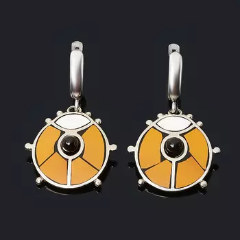 Серьги микс кахолонг, оникс, яшма (нейзильбер)
