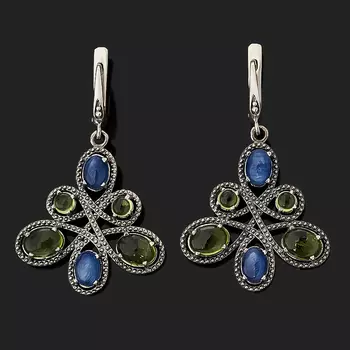 Серьги микс кианит, хризолит (серебро 925 пр. оксидир.)