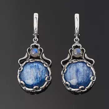 Серьги микс кианит, лабрадор (серебро 925 пр. оксидир.)