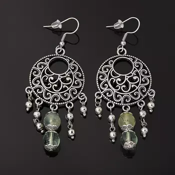 Серьги микс пренит, флюорит (биж. сплав, сталь хир.)