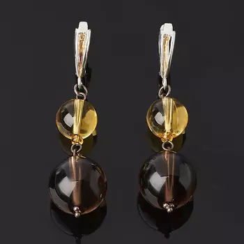 Серьги микс раухтопаз, цитрин (биж. сплав)