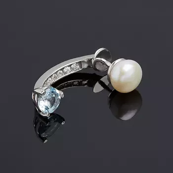 Серьги микс жемчуг, топаз пуссеты (серебро 925 пр.) (1шт)
