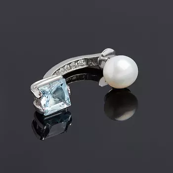 Серьги микс жемчуг, топаз (серебро 925 пр.) пуссеты (1 шт)