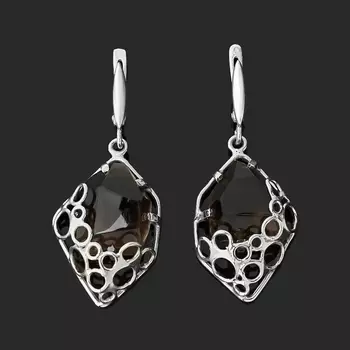 Серьги морион (биж. сплав, нейзильбер) огранка