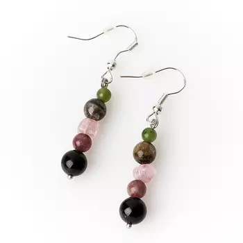 Серьги нефрит, турмалин (биж. сплав)