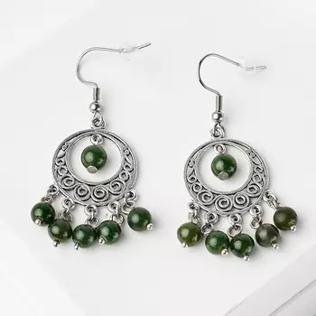 Серьги нефрит зеленый (биж. сплав, сталь хир.)