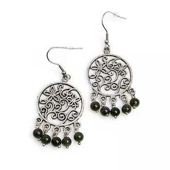 Серьги нефрит зеленый (биж. сплав, сталь хир.)