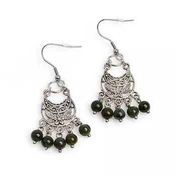 Серьги нефрит зеленый (биж. сплав, сталь хир.)