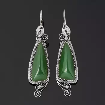 Серьги нефрит зеленый (нейзильбер)