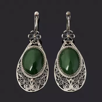 Серьги нефрит зеленый (нейзильбер)