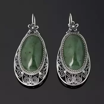 Серьги нефрит зеленый (нейзильбер)