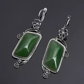 Серьги нефрит зеленый (нейзильбер)