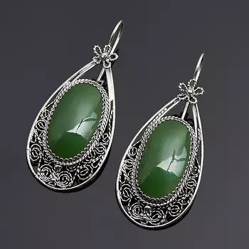Серьги нефрит зеленый (нейзильбер)