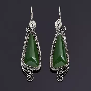 Серьги нефрит зеленый (нейзильбер)