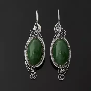Серьги нефрит зеленый (нейзильбер)