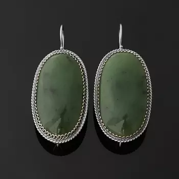 Серьги нефрит зеленый (нейзильбер)