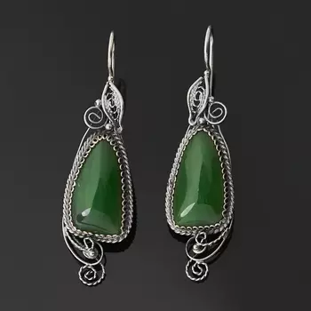 Серьги нефрит зеленый (нейзильбер)