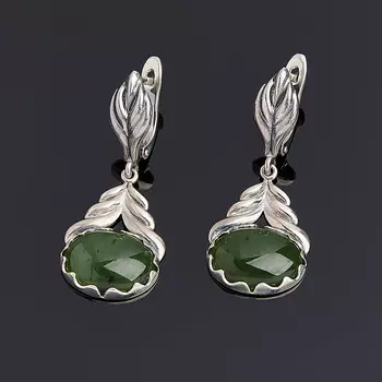 Серьги нефрит зеленый (серебро 925 пр. оксидир.)