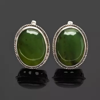 Серьги нефрит зеленый (серебро 925 пр. оксидир.)