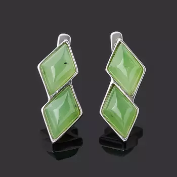 Серьги нефрит зеленый (серебро 925 пр. родир. бел.)