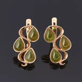 Серьги нефрит зеленый (серебро 925 пр. позолота)