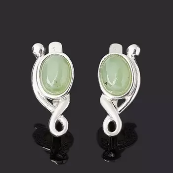 Серьги нефрит зеленый (серебро 925 пр. родир. бел.)