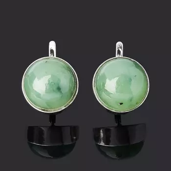 Серьги нефрит зеленый (серебро 925 пр. родир. бел.)