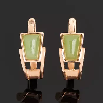 Серьги нефрит зеленый (серебро 925 пр. позолота)