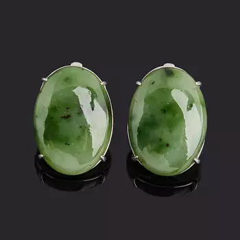 Серьги нефрит зеленый (серебро 925 пр. родир. бел.)