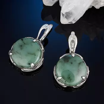 Серьги нефрит зеленый (серебро 925 пр.)