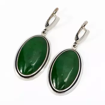 Серьги нефрит зеленый (серебро 925 пр.)