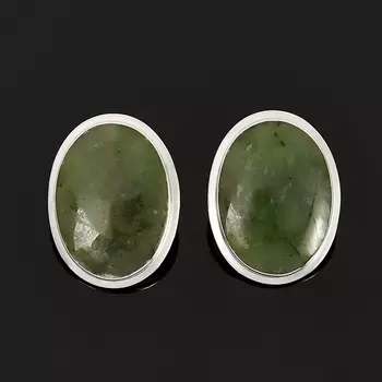Серьги нефрит зеленый (серебро 925 пр. родир. бел.)