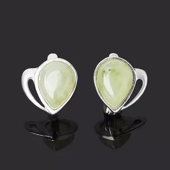 Серьги нефрит зеленый (серебро 925 пр. родир. бел.)