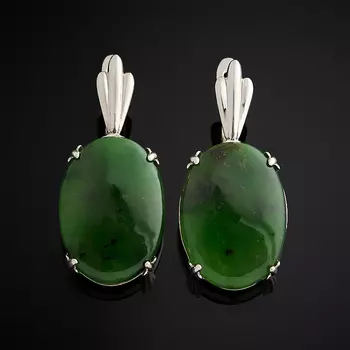 Серьги нефрит зеленый (серебро 925 пр. родир. бел.)