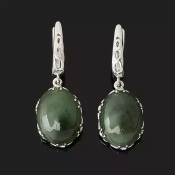 Серьги нефрит зеленый (серебро 925 пр. родир. бел.)