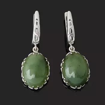 Серьги нефрит зеленый (серебро 925 пр. родир. бел.)