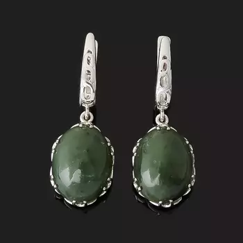 Серьги нефрит зеленый (серебро 925 пр. родир. бел.)