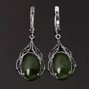 Серьги нефрит зеленый (серебро 925 пр.)