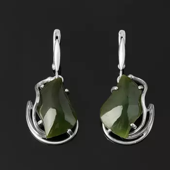 Серьги нефрит зеленый (серебро 925 пр.)