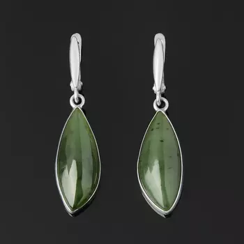 Серьги нефрит зеленый (серебро 925 пр.)