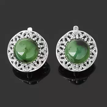 Серьги нефрит зеленый (серебро 925 пр. оксидир.)